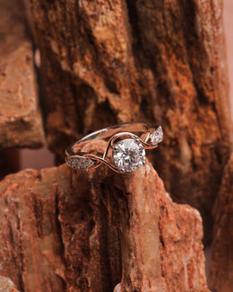 Leaf-Design Solitaire Diamond Ring in Rose Gold | Nature-Inspired Lab-Grown Diamond Ring | Elegant Women’s Engagement Ring