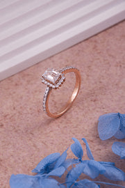 Emerald-Cut Halo Diamond Ring