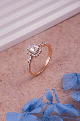Emerald-Cut Halo Diamond Ring