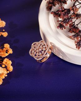 Statement Floral Diamond Ring in Rose Gold | Intricate Openwork Lab-Grown Diamond Ring | Luxury Cocktail Ring