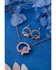 Butterfly Diamond Pendant Set with Earrings in Rose Gold | Lab-Grown Diamond Jewelry Set | Elegant Everyday & Gifting Set