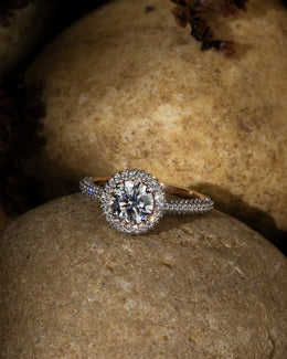 Round Halo Solitaire Diamond Ring in Rose Gold | Lab-Grown Diamond Engagement Ring | Classic Halo Design