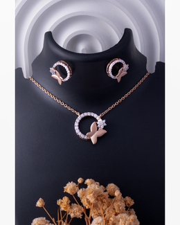 Butterfly Diamond Pendant Set with Earrings in Rose Gold | Lab-Grown Diamond Jewelry Set | Elegant Everyday & Gifting Set